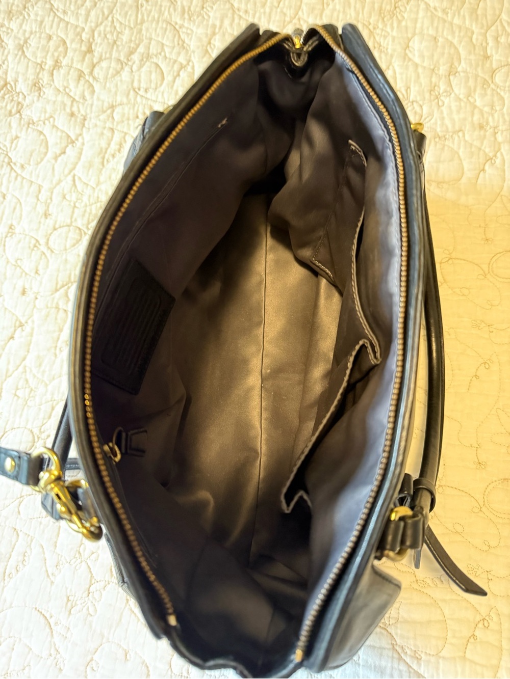 Coach Two-Tone Black and Green Leather Satchel - Picture 7 of 8